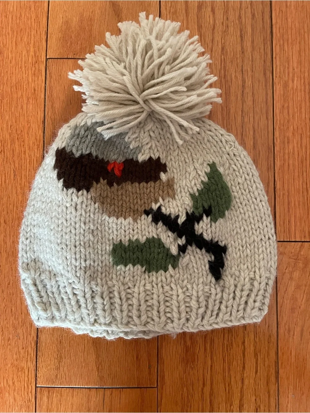 Pom Beanie with Bird Accent